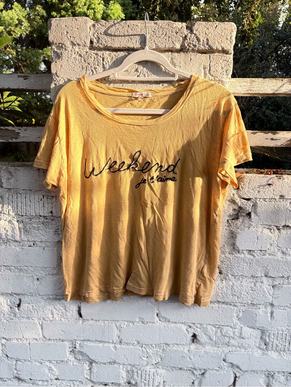 Sundry Yellow 'Weekend je t'aime' Short Sleeve Tee